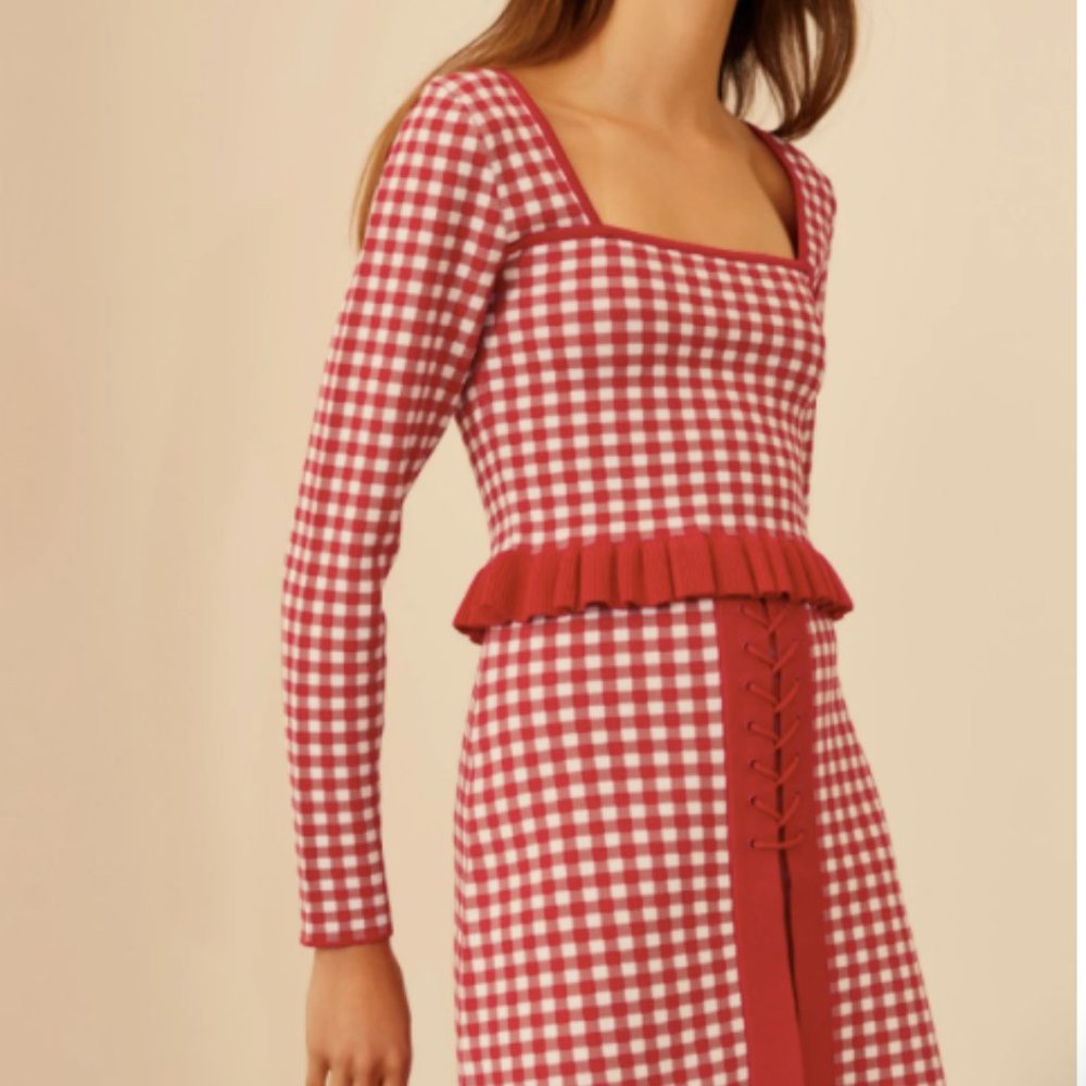 PLEASE DO LONG SLEEVE KNIT TOP HOT PINK CHECK